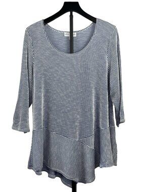 Star Vixen 3X Blue White Striped Pointed Hem Top